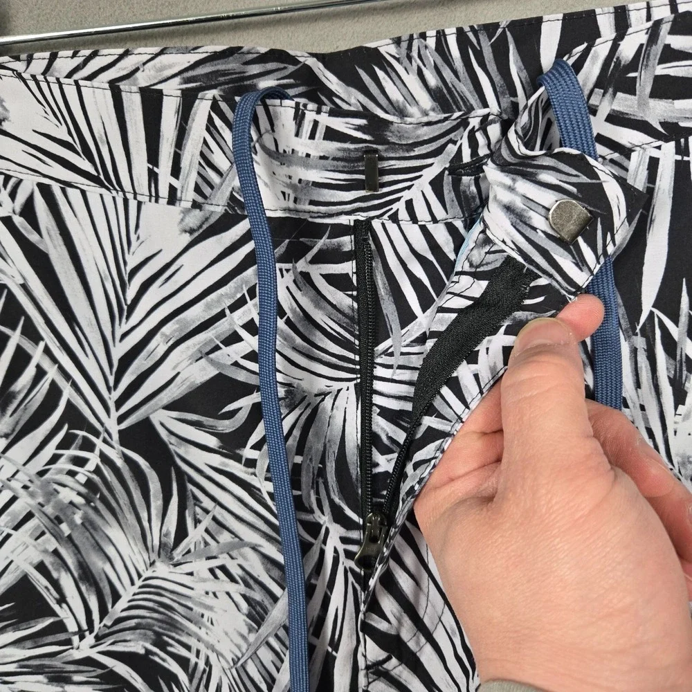 Fair Harbor‎ Swim Trunks Mens 38 Lined black white palm stretch the sextant NEW